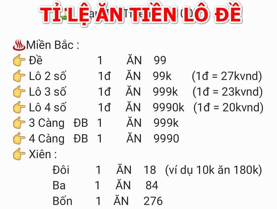 tỉ lệ ăn tiền lô đề